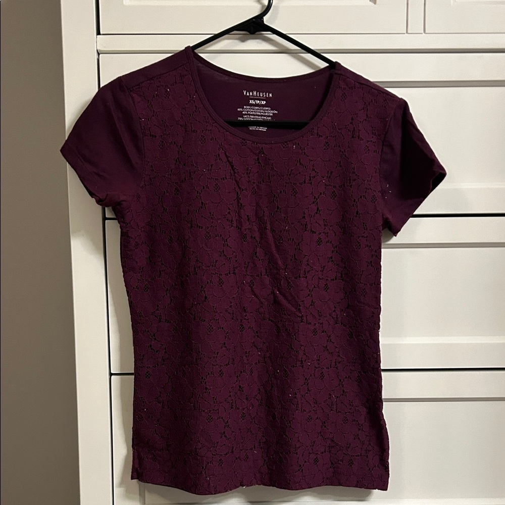 Van Heusen Women's Burgundy Lace Tee